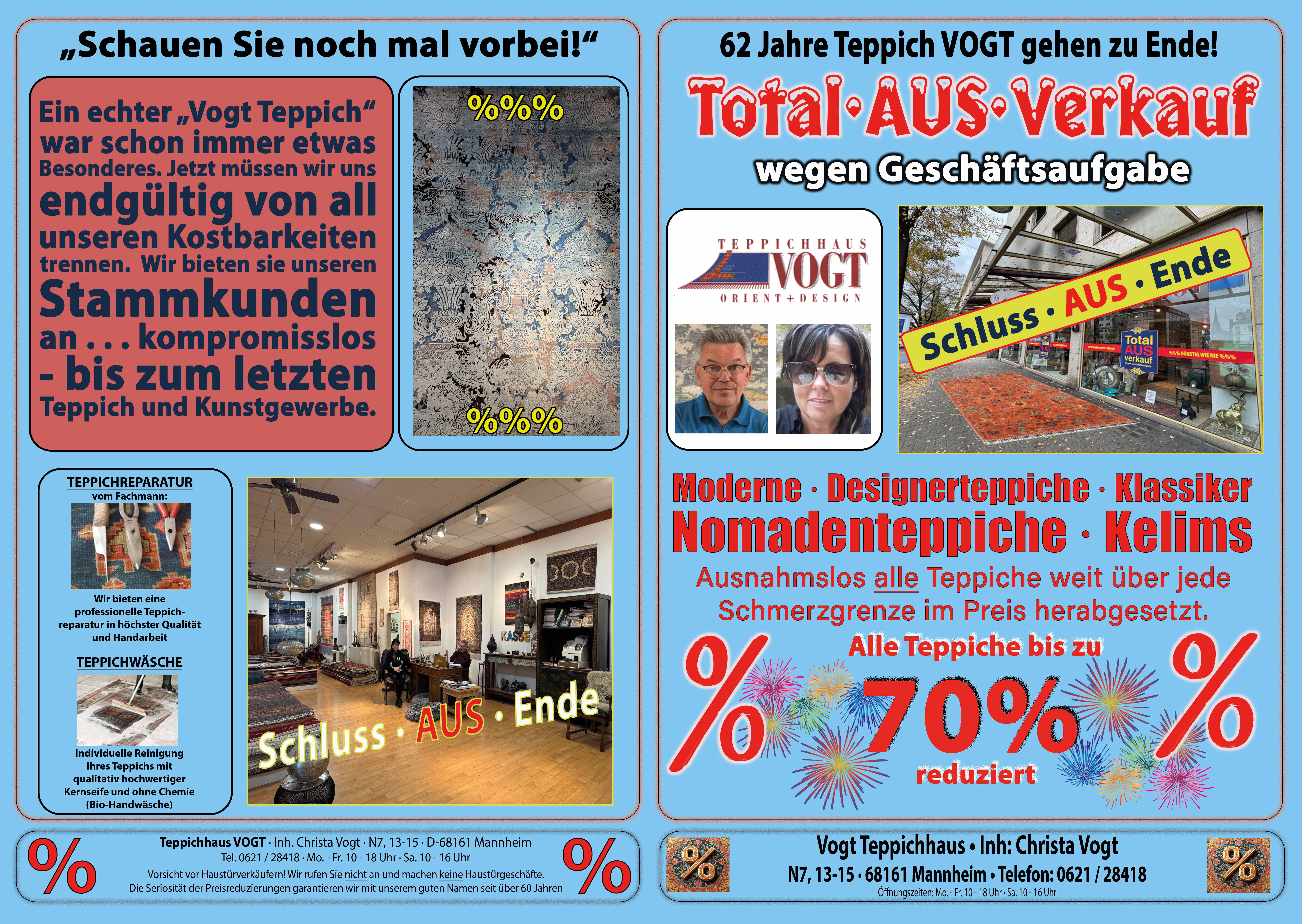 62 Jahre Teppichhaus Vogt – Schlussverkauf