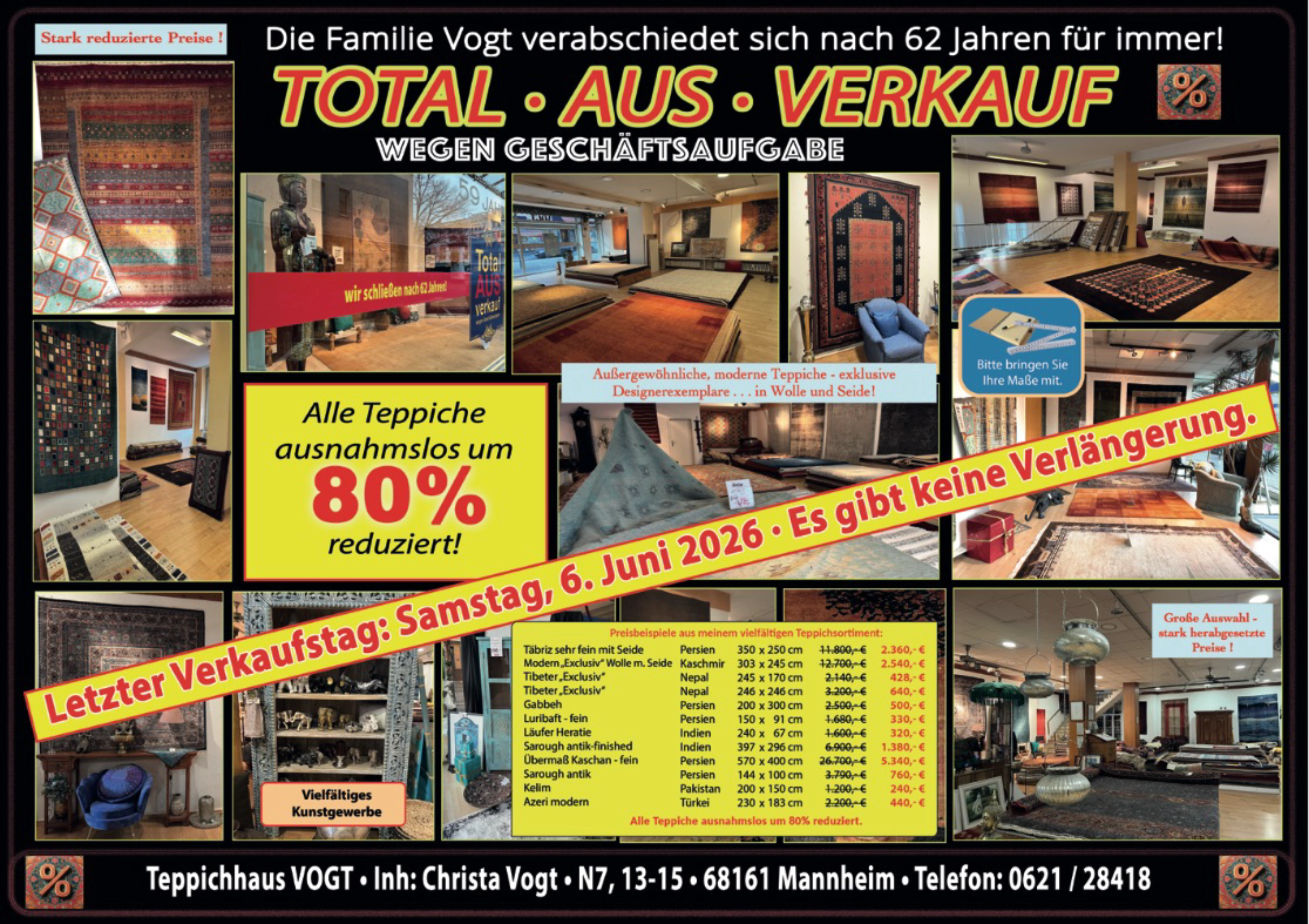 62 Jahre Teppichhaus Vogt – Schlussverkauf